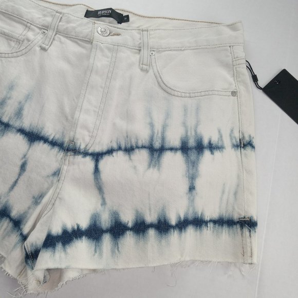 Hudson Women's Lori Cutoff Jean Shorts Size 31 White Blue Tie Dye High Rise - Picture 3 of 8